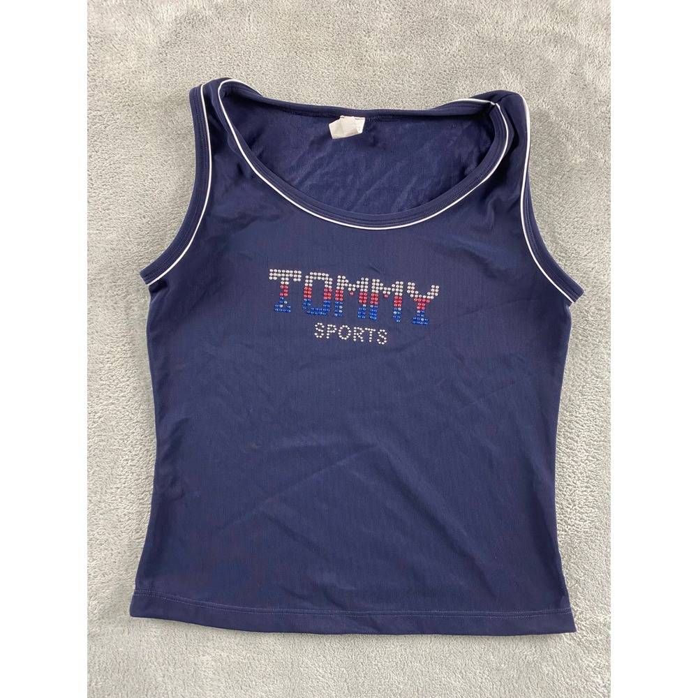 Tommy Sports Vintage Navy Blue Rhinestone Logo Tank Top XL USA Made‎ Y2K Sporty